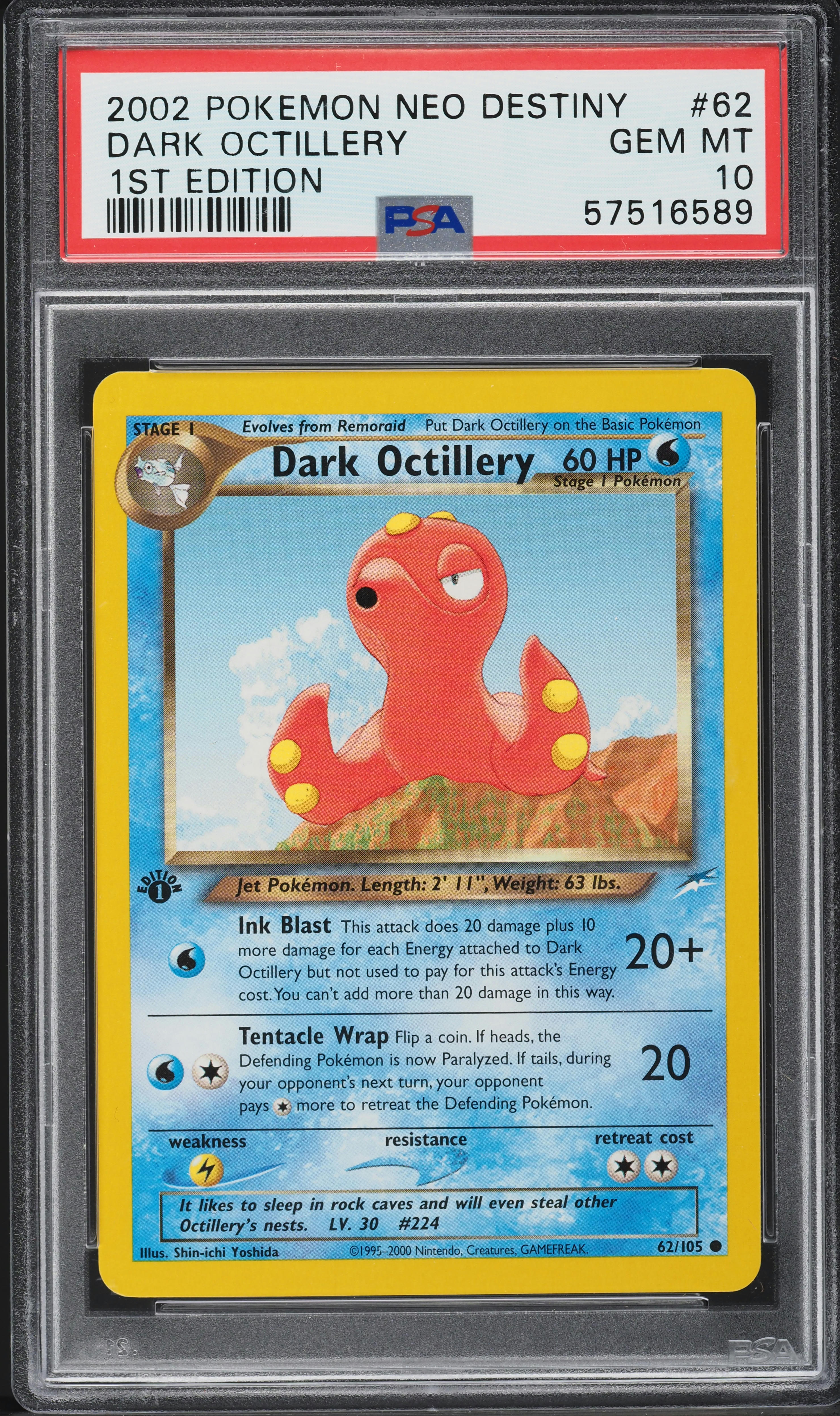 2002 Pokemon Neo Destiny 1st Edition Dark Octillery #62 PSA 10 GEM