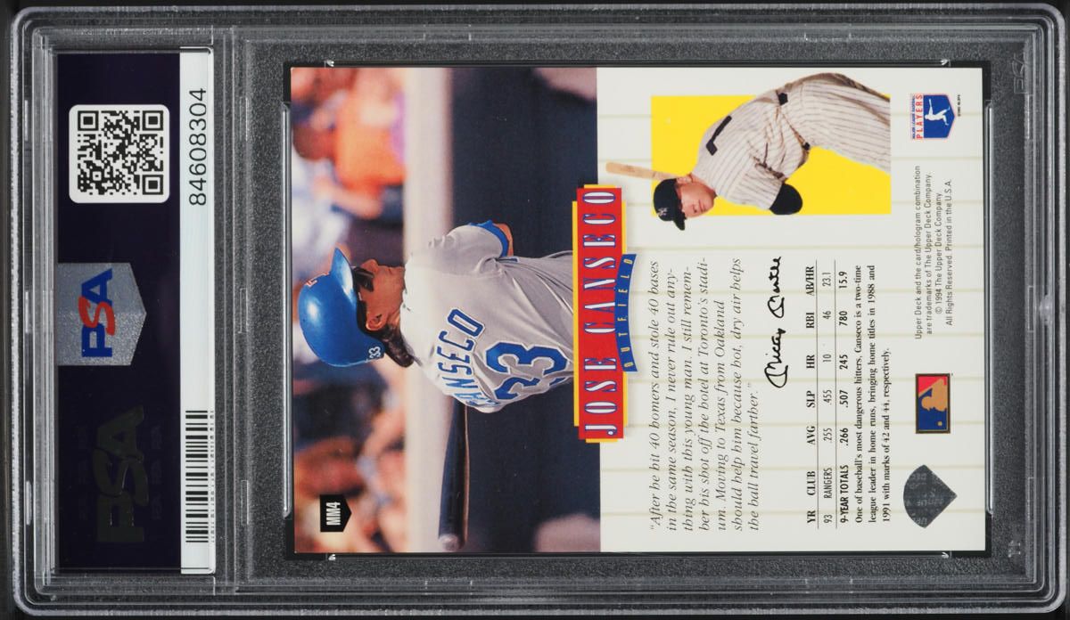 1994 Upper Deck Mickey Mantle Long Shots Electric Diamond Jose Canseco PSA 9