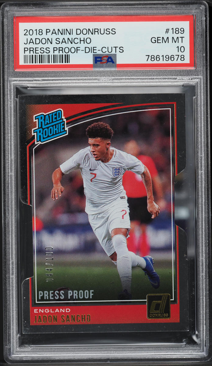 2018 Donruss Press Proof Die-Cut Jadon Sancho ROOKIE /100 #189 PSA 10 GEM MINT