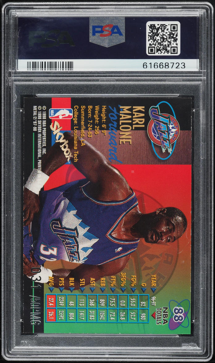 1997 Metal Universe Championship Precious Metal Gems PMG Karl Malone /50 PSA 8