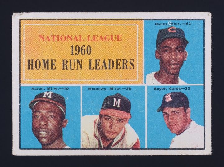 1961 Topps Ernie Banks Hank Aaron Eddie Mathews NL HOME RUN LDRS #43 MBA AUTH