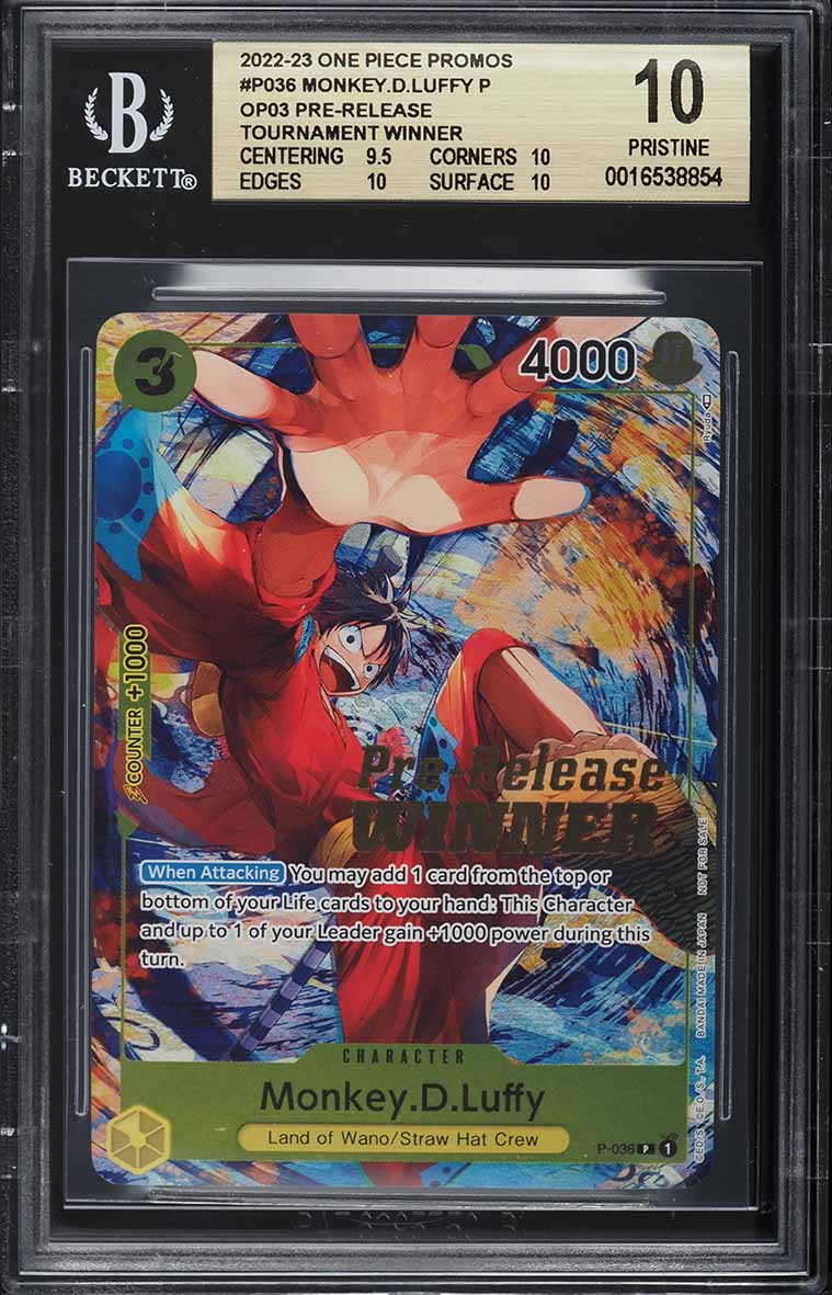 2022 One Piece Promo Pre-Release Winner Monkey D. Luffy #P-036 BGS 10 PRISTINE