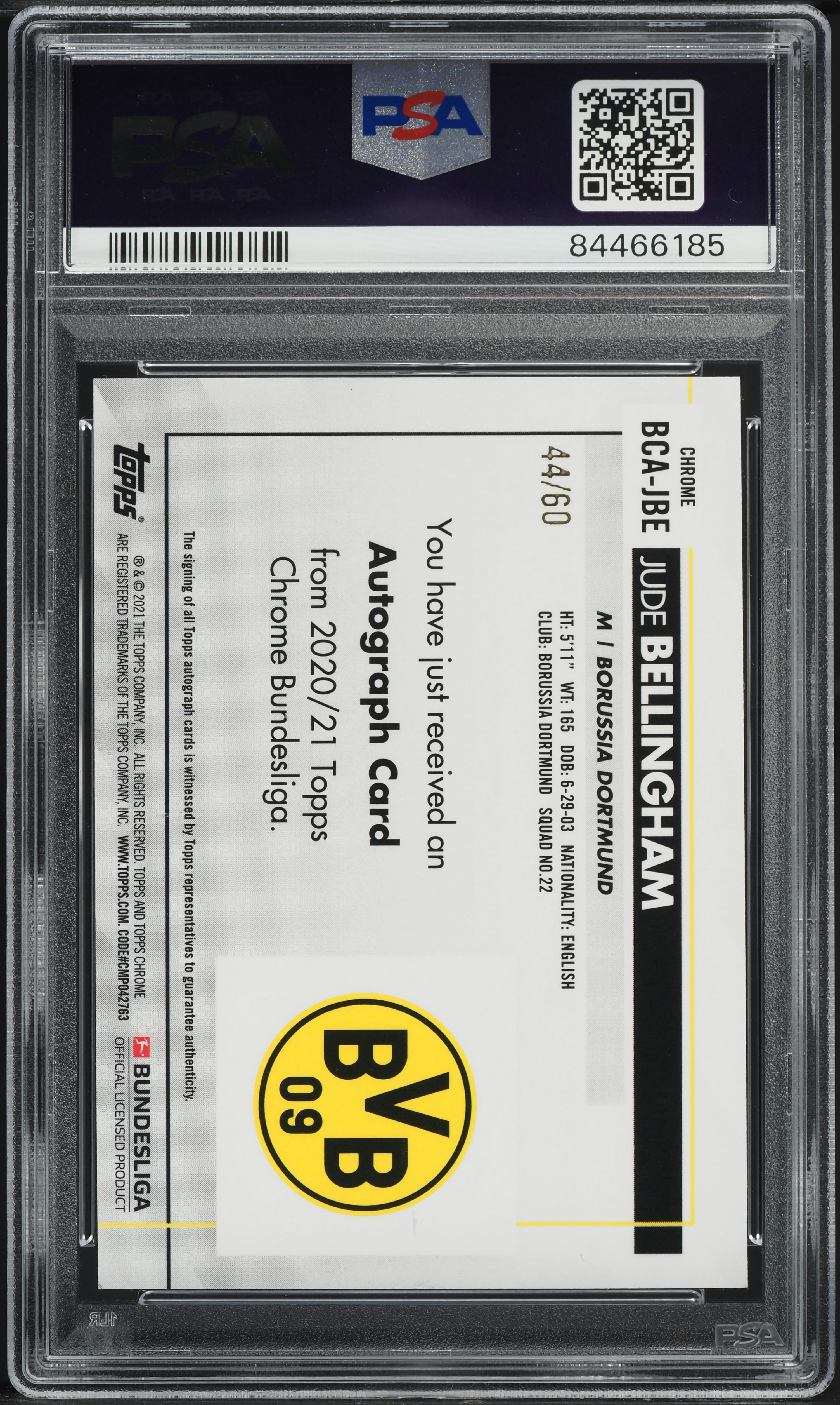 2020 Topps Chrome Bundesliga Gold Refractor Jude Bellingham RC