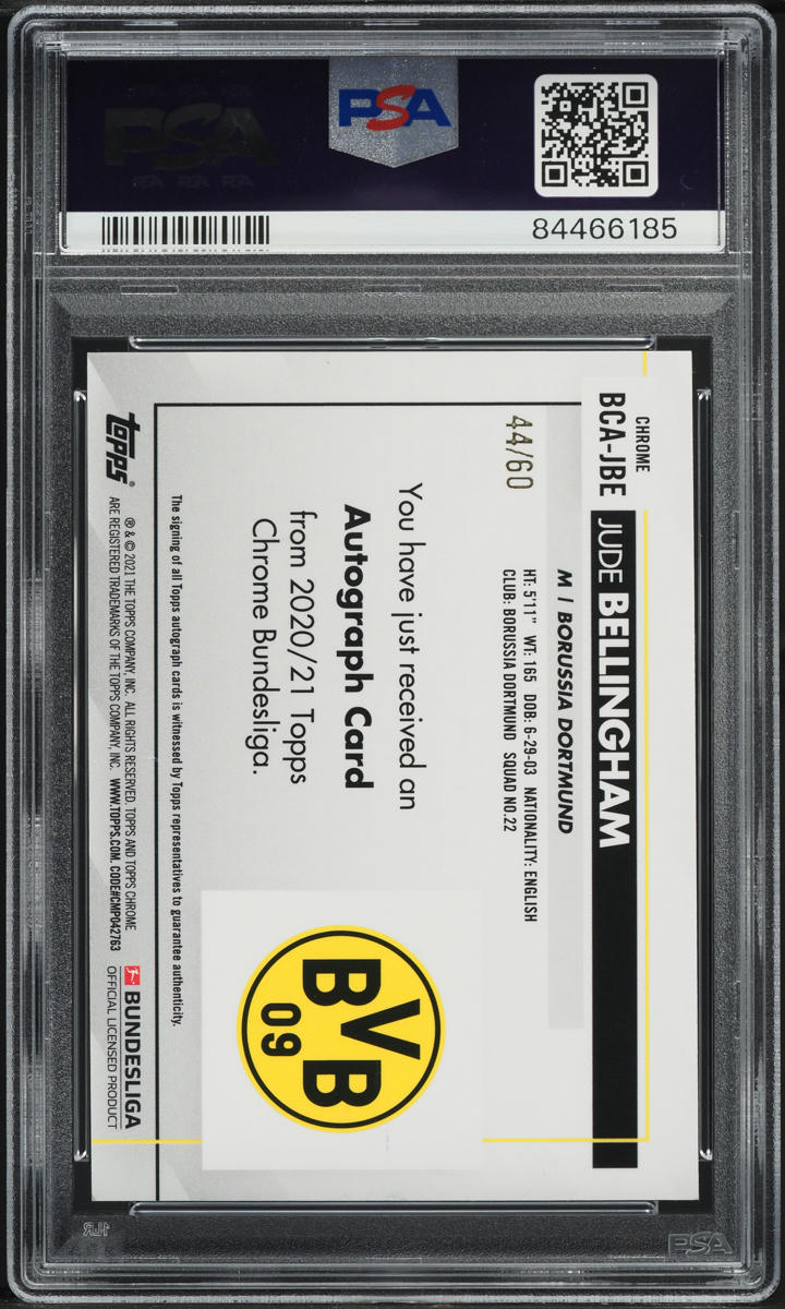 2020 Topps Chrome Bundesliga Gold Refractor Jude Bellingham RC AUTO /60 PSA 8