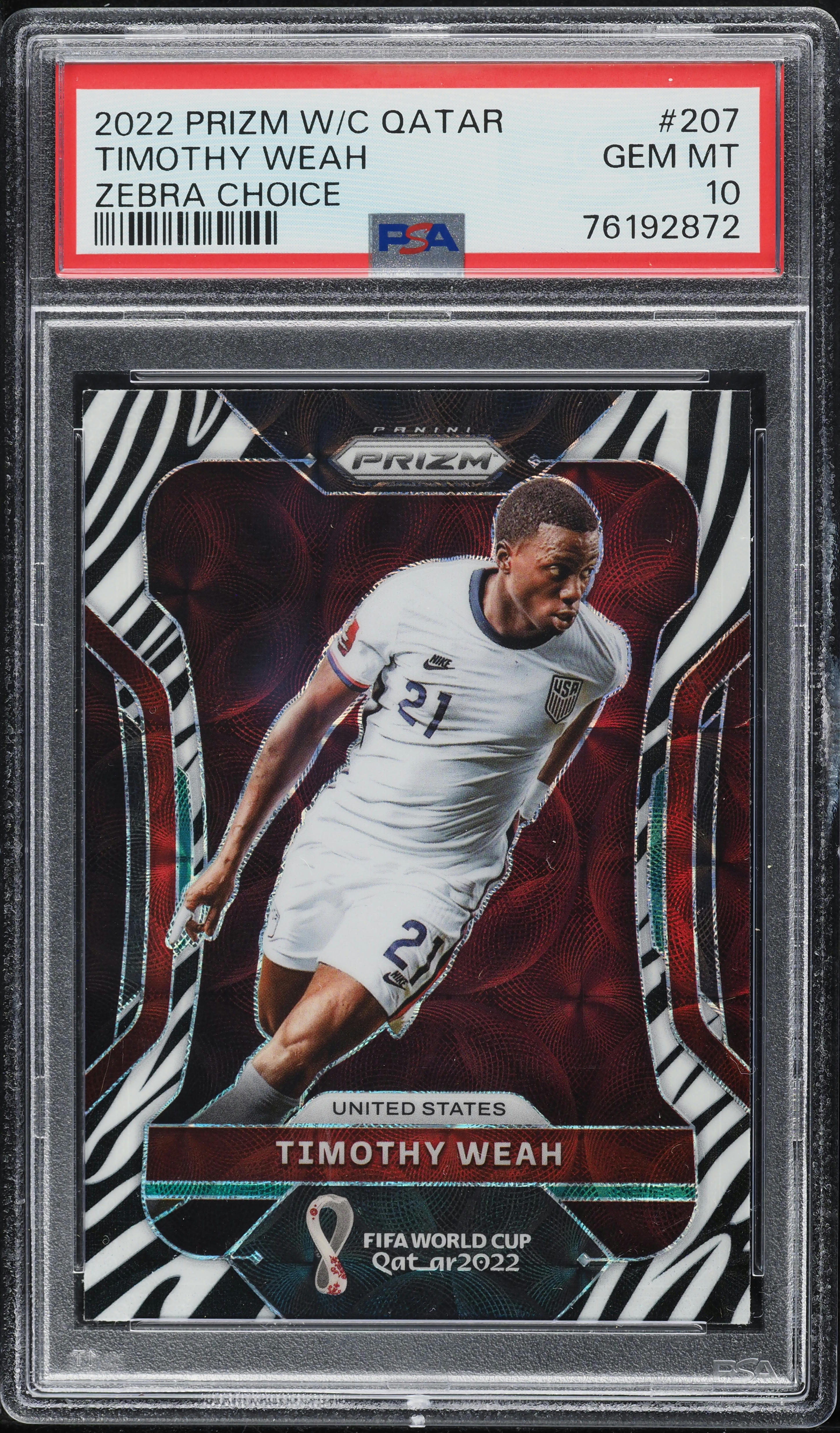 2022 Panini Prizm World Cup Qatar Zebra Choice Timothy Weah #207