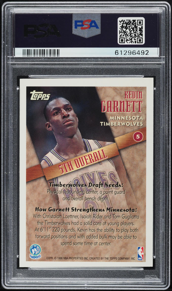 1995 Topps Draft Redemption Kevin Garnett ROOKIE #5 PSA 9 MINT