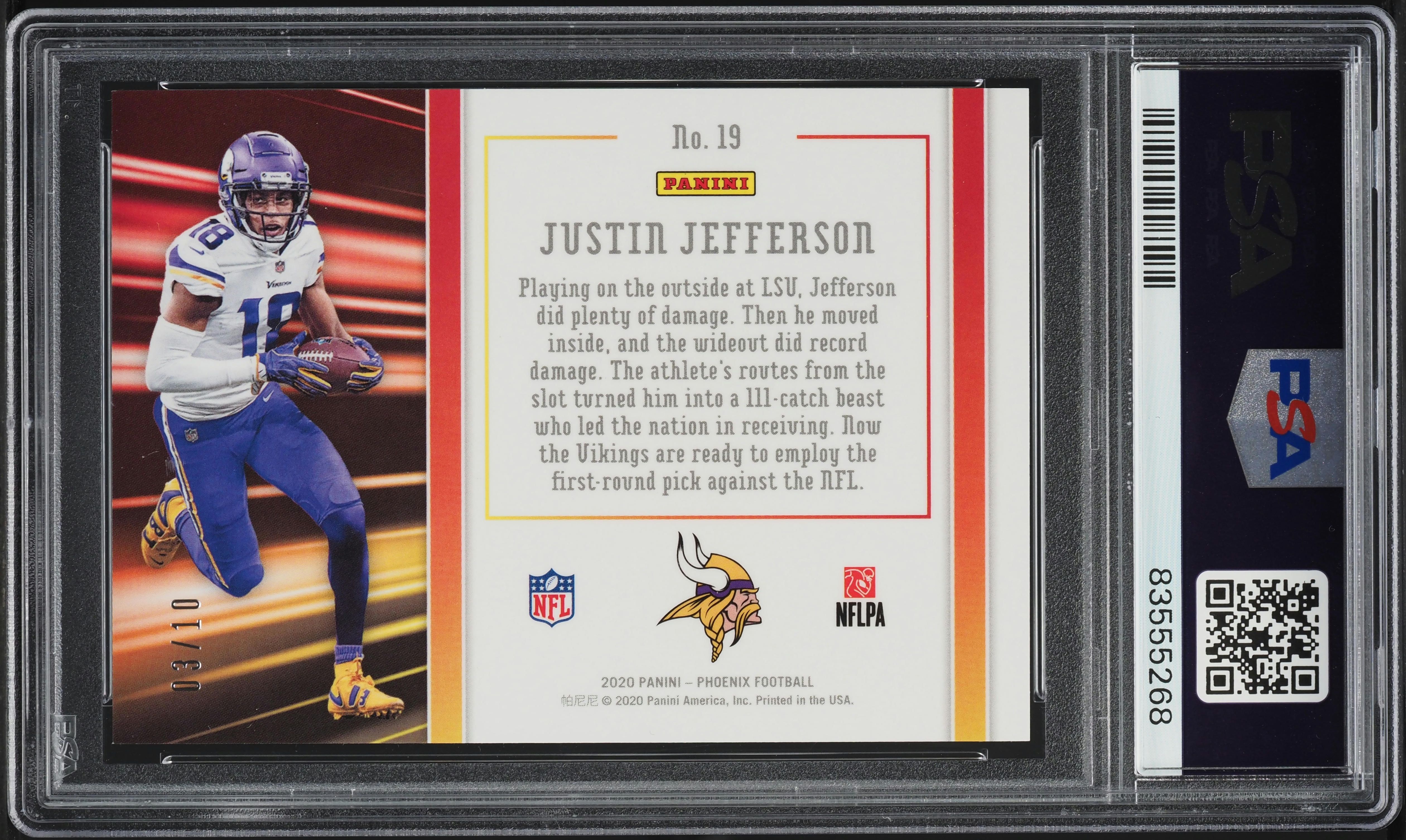 2020 Panini Phoenix Hot Routes Black Justin Jefferson ROOKIE /10