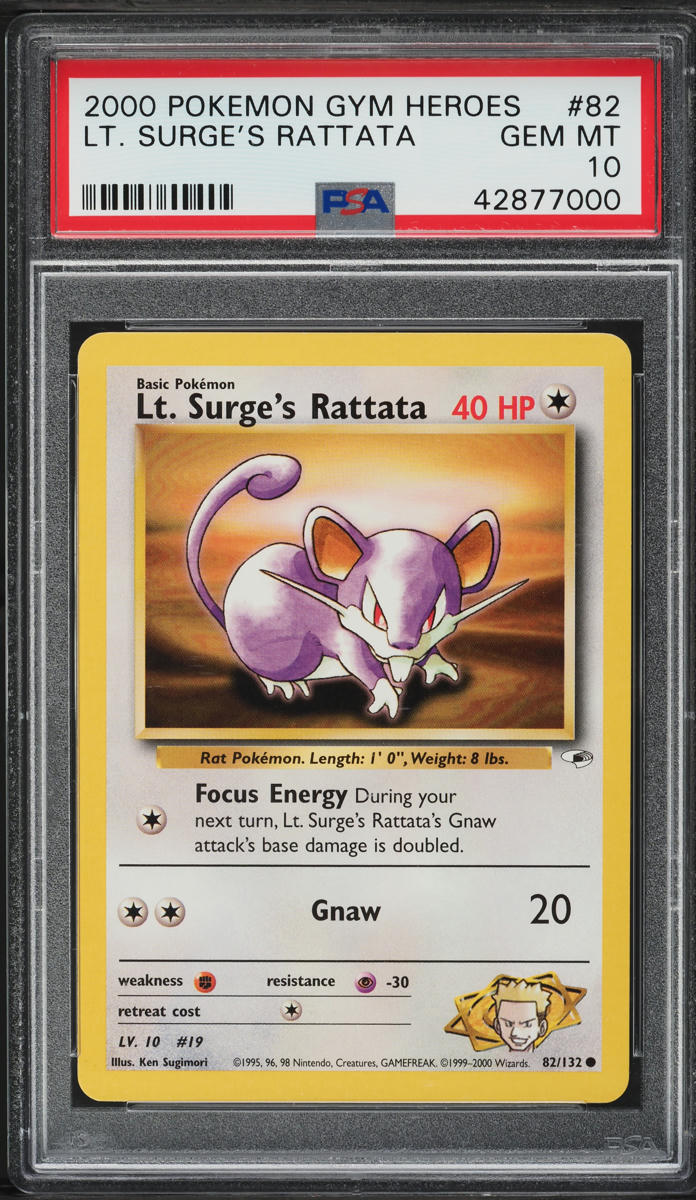 2000 Pokemon Gym Heroes Lt. Surge's Rattata #82 PSA 10 GEM MINT