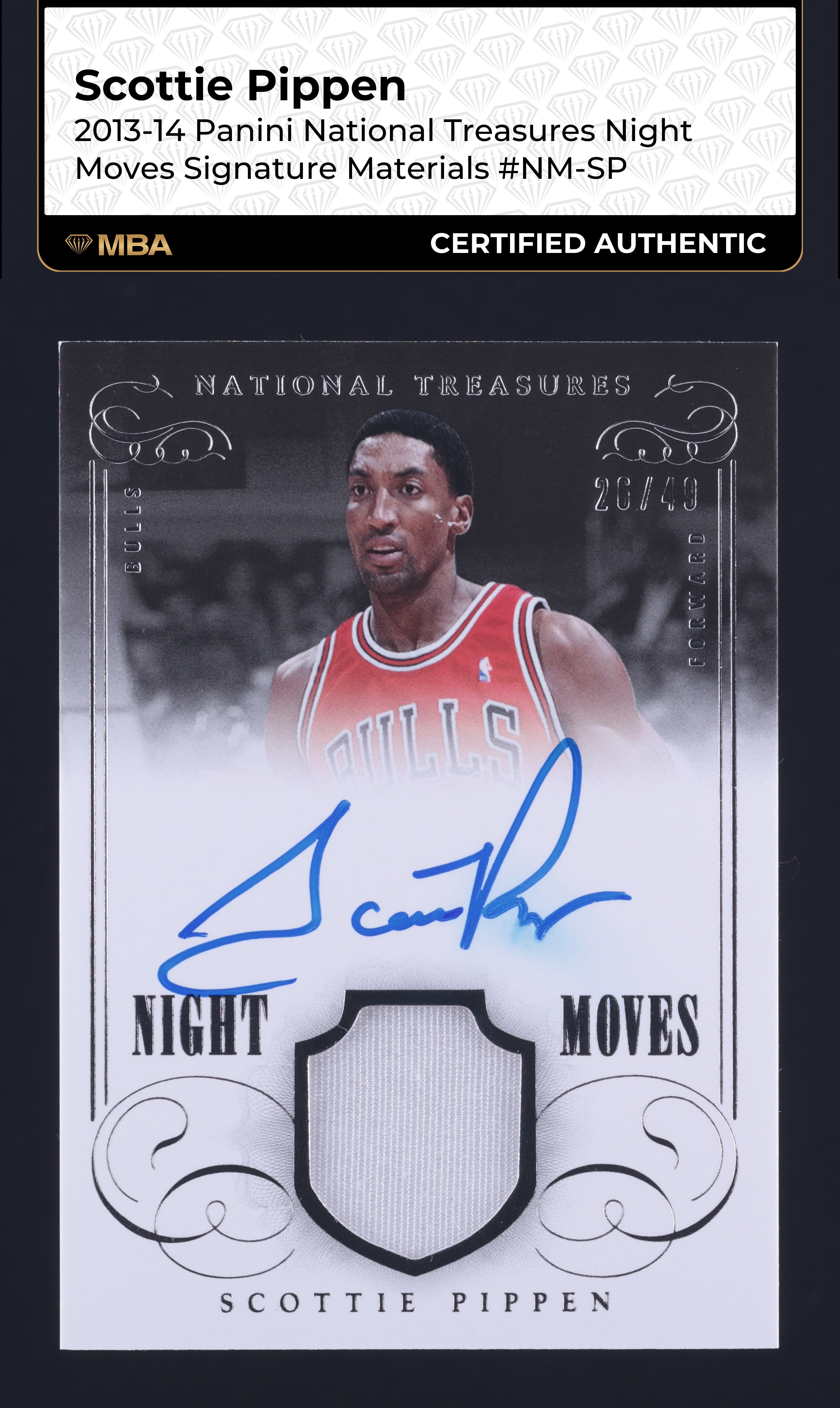 2013 National Treasures Night Moves Scottie Pippen PATCH AUTO /49 