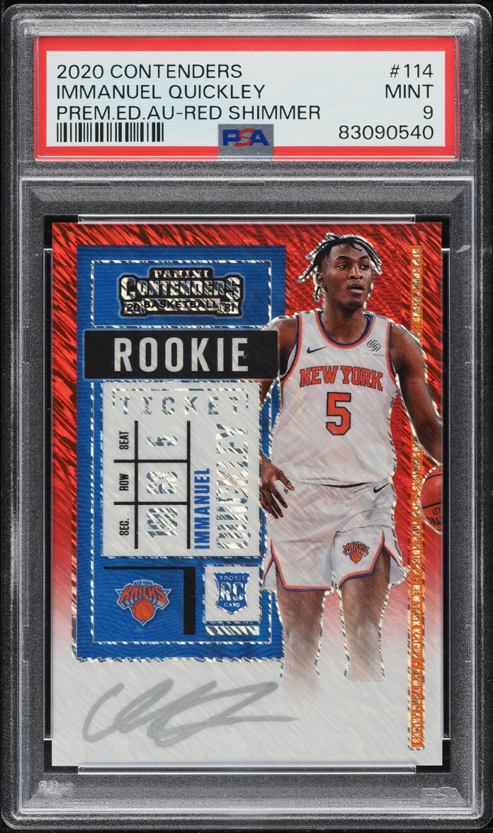 2020 Panini Contenders Premium Red Shimmer Immanuel Quickley RC AUTO 5/5 PSA 9