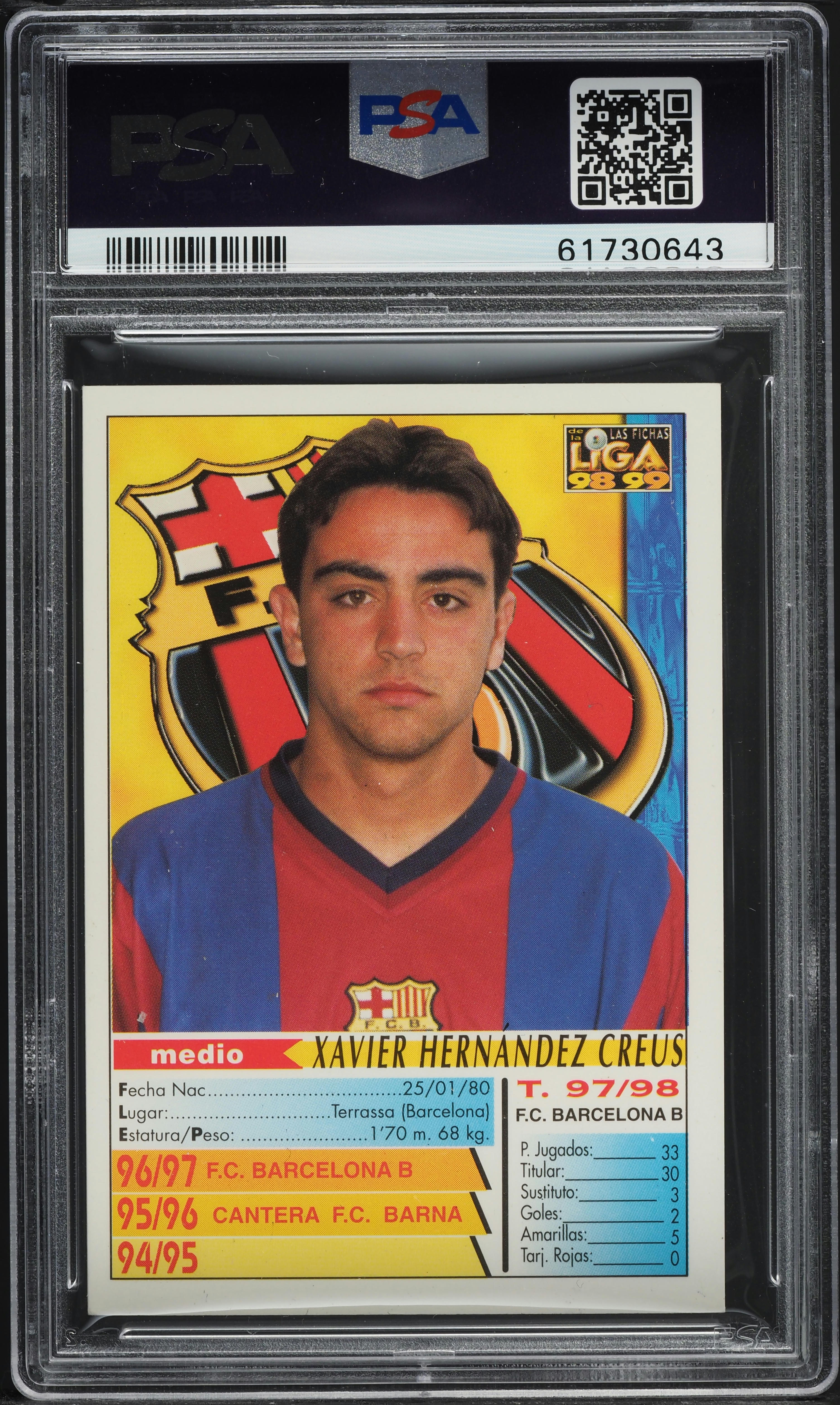 1998 Mundi Cromo Las Fichas De La Liga Xavi ROOKIE #16 PSA 8 NM-MT