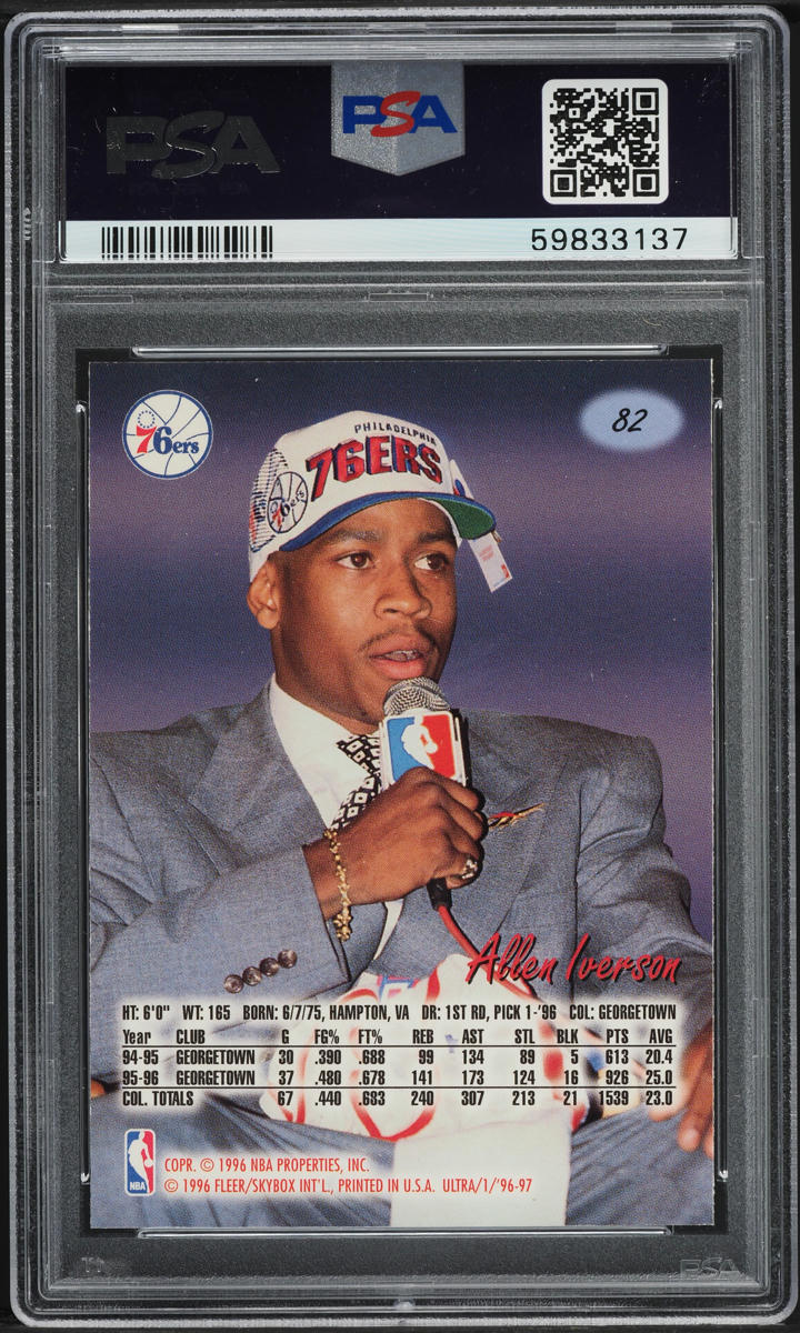 1996 Ultra Basketball Allen Iverson ROOKIE #82 PSA 9 MINT