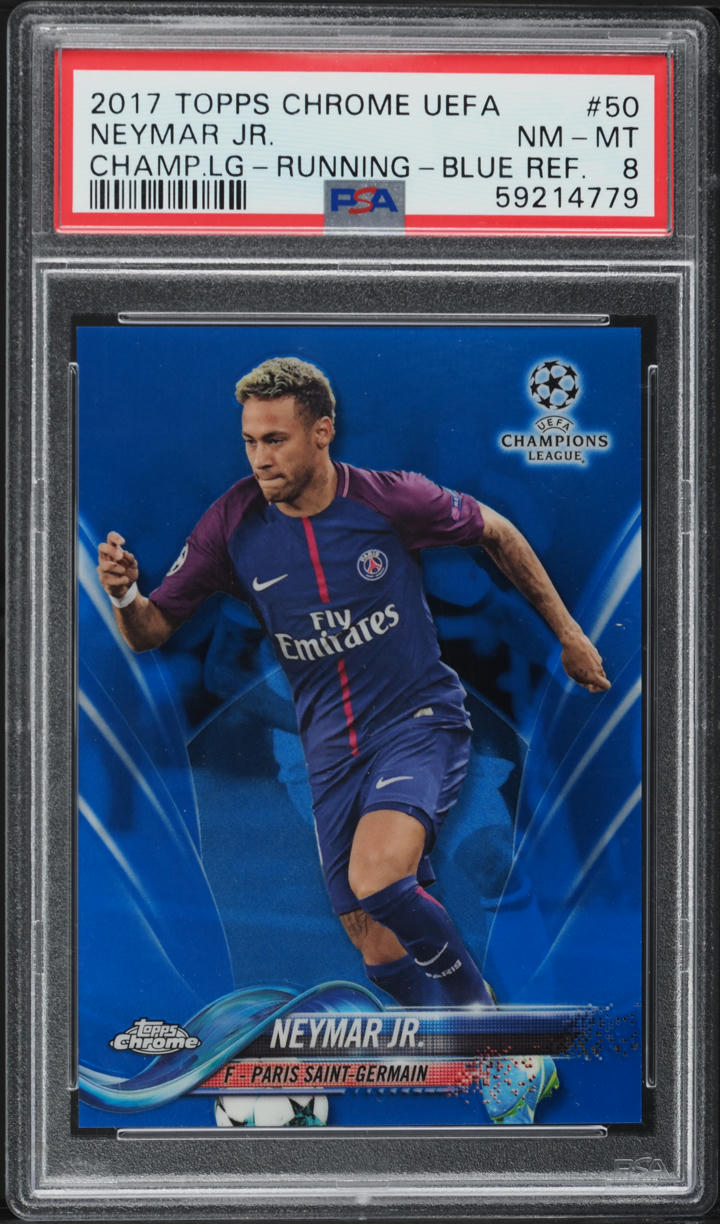 2017 Topps Chrome UEFA Blue Refractor Neymar Jr. /150 #50 PSA 8 NM