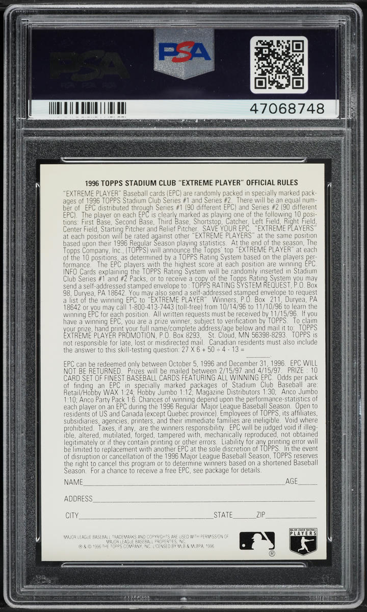 1996 Stadium Club Extreme Player Silver Cal Ripken Jr. PSA 10 GEM MINT