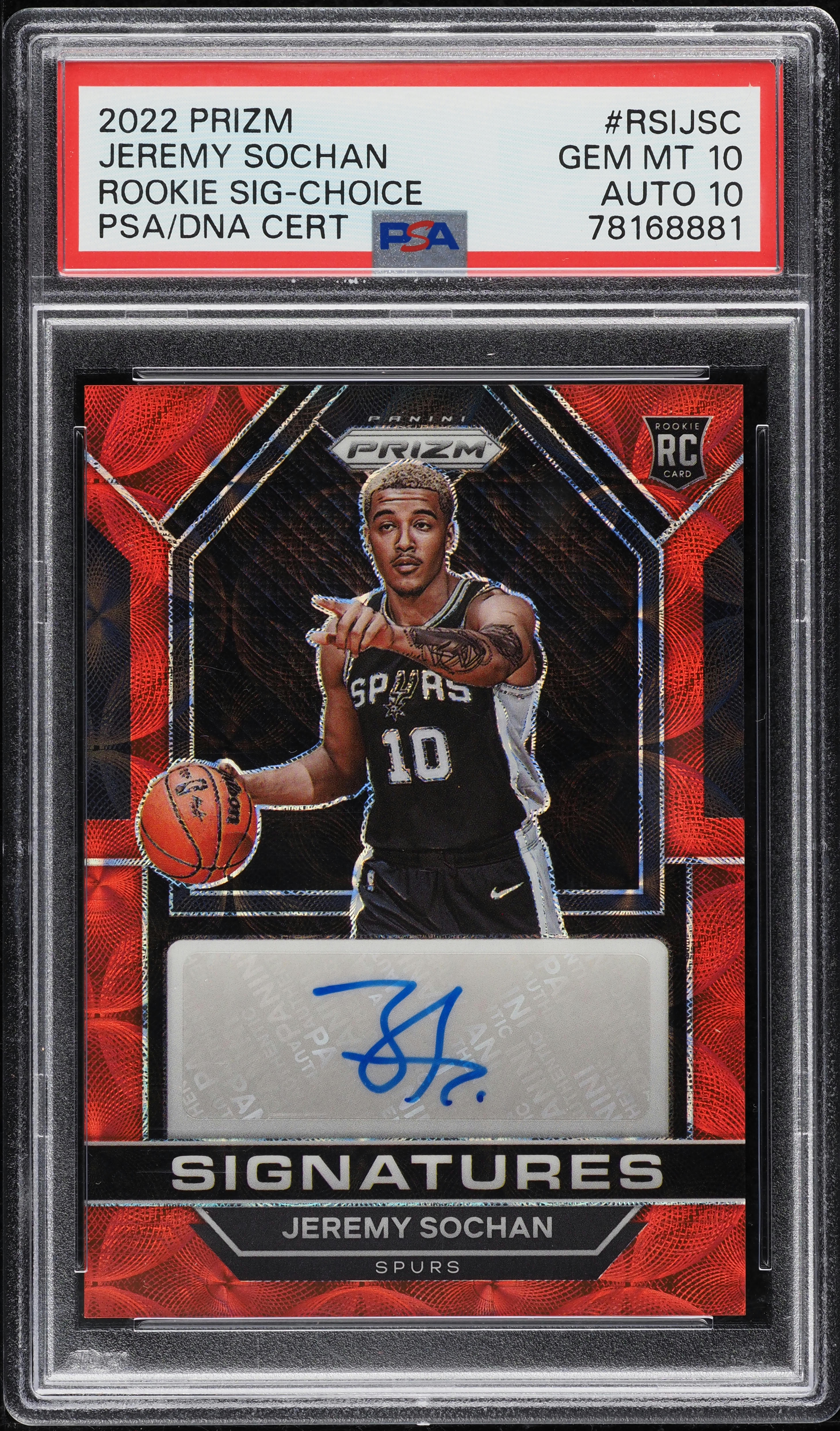 2022 Panini Prizm Choice Jeremy Sochan ROOKIE AUTO DNA 10 #RSI-JSC