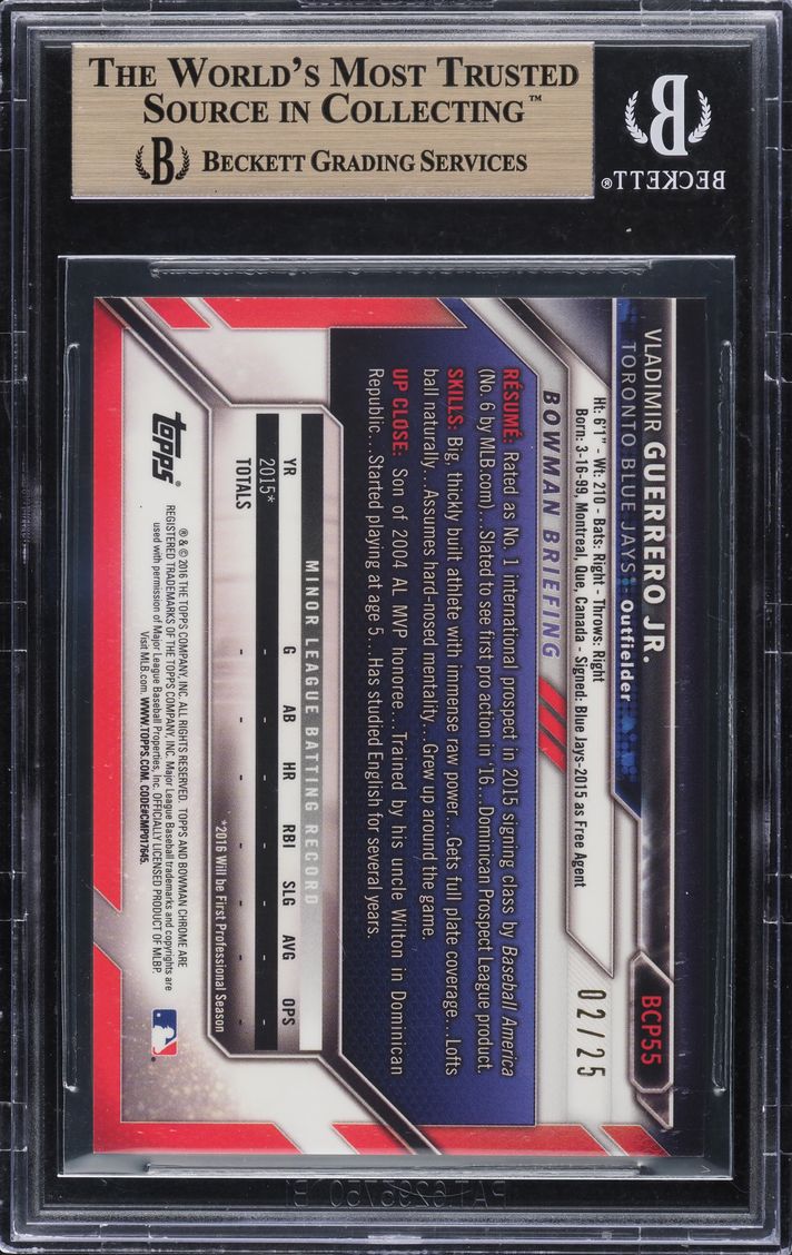 2016 Bowman Chrome Orange Refractor Vladimir Guerrero Jr. ROOKIE /25 BGS 9.5 GEM