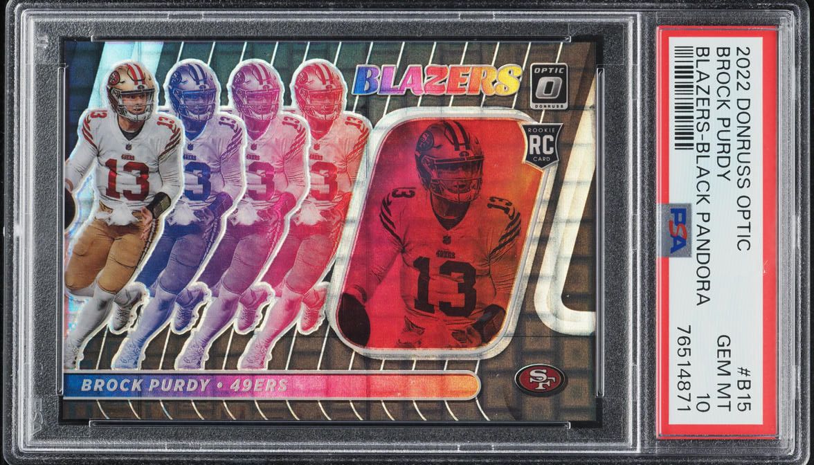 2022 Donruss Optic Blazers Black Pandora Brock Purdy ROOKIE JERSEY #13/25 PSA 10