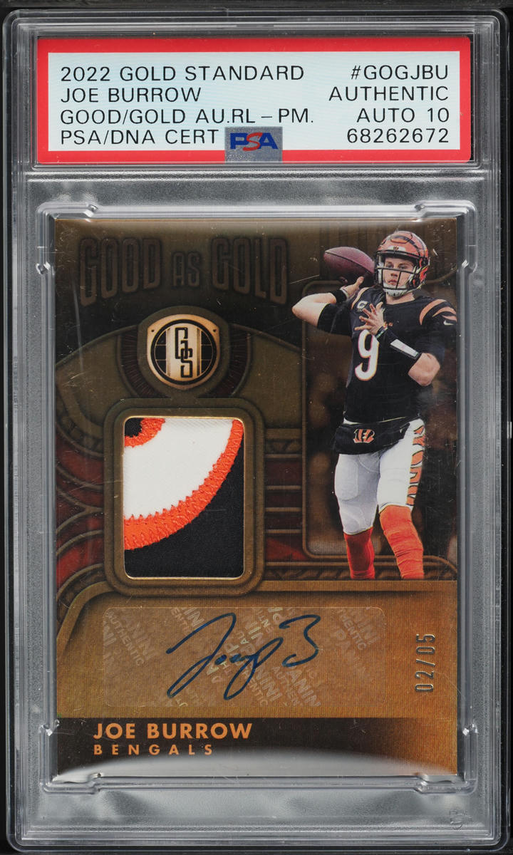 2022 Panini Gold Standard Good As Gold Joe Burrow PATCH AUTO DNA 10 /5 PSA AUTH