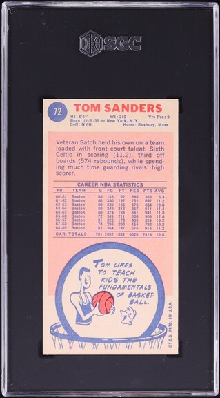 1969 Topps Basketball Tom Sanders ROOKIE #72 SGC 6 EXMT