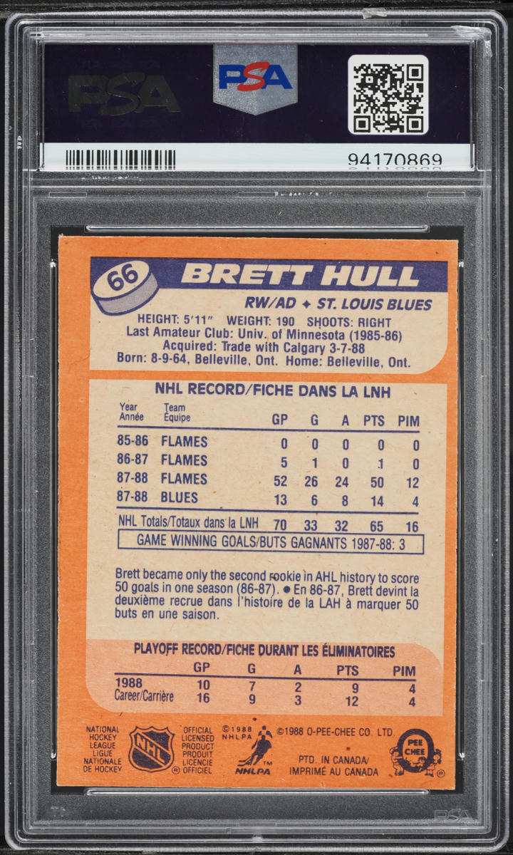 1988 O-Pee-Chee Hockey Brett Hull ROOKIE #66 PSA 7 NRMT
