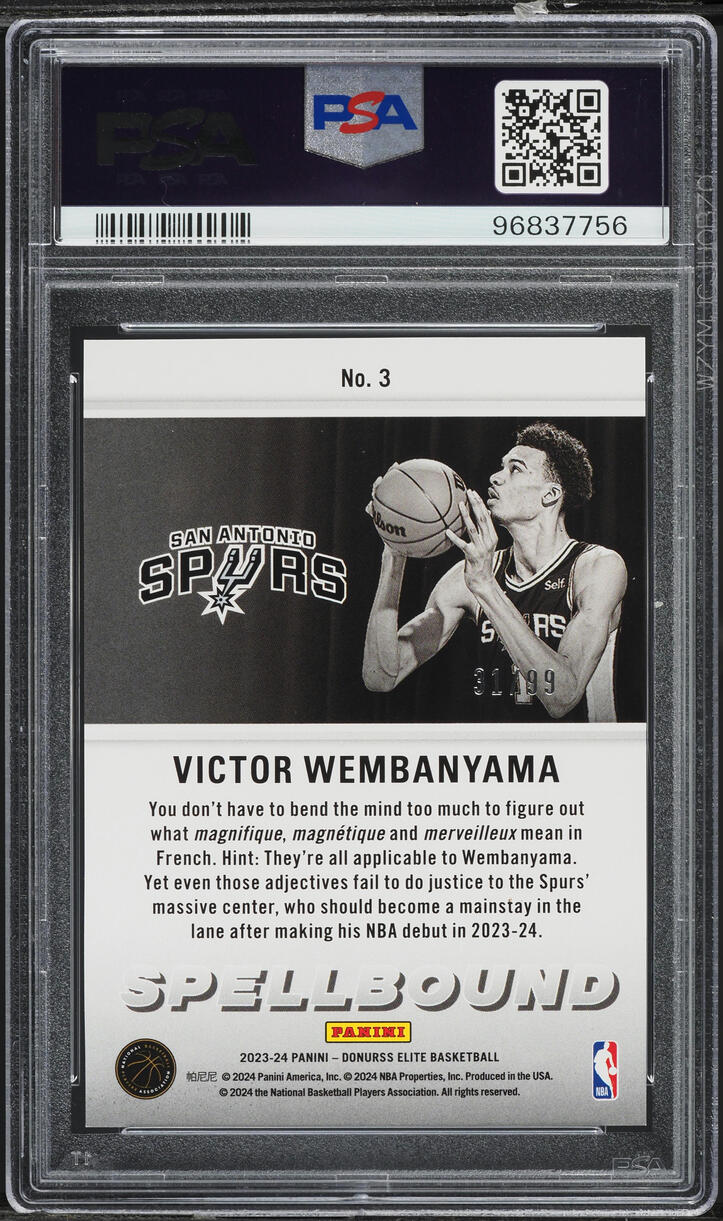 2023 Donruss Elite Spellbound Blue Victor Wembanyama ROOKIE /99 #3 PSA 10 GEM