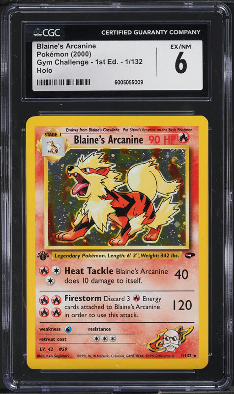 2000 Pokemon Gym Challenge 1st Edition Holo Blaine's Arcanine #1 CGC 6 EXMT