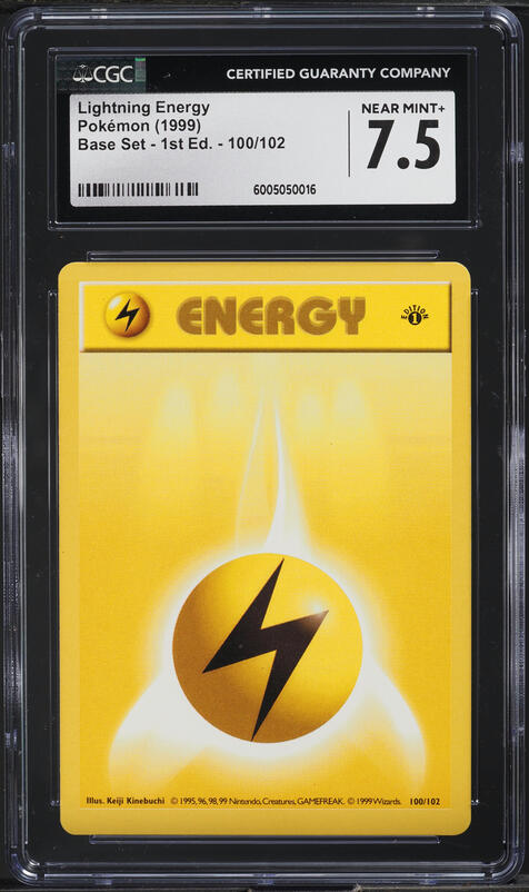 1999 Pokemon Base Set Shadowless 1st Edition Lightning Energy #100 CGC 7.5 NRMT+