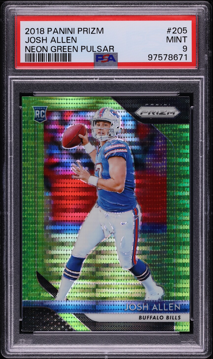 2018 Panini Prizm Neon Green Pulsar Josh Allen ROOKIE #205 PSA 9 MINT