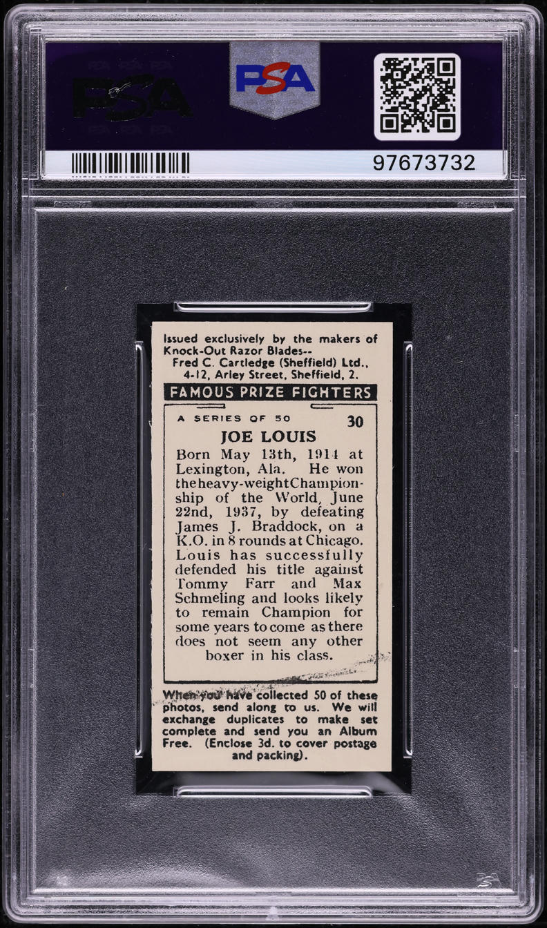 1938 F.C. Cartledge Famous Prize Fighters Boxing Joe Louis #30 PSA 7 NRMT