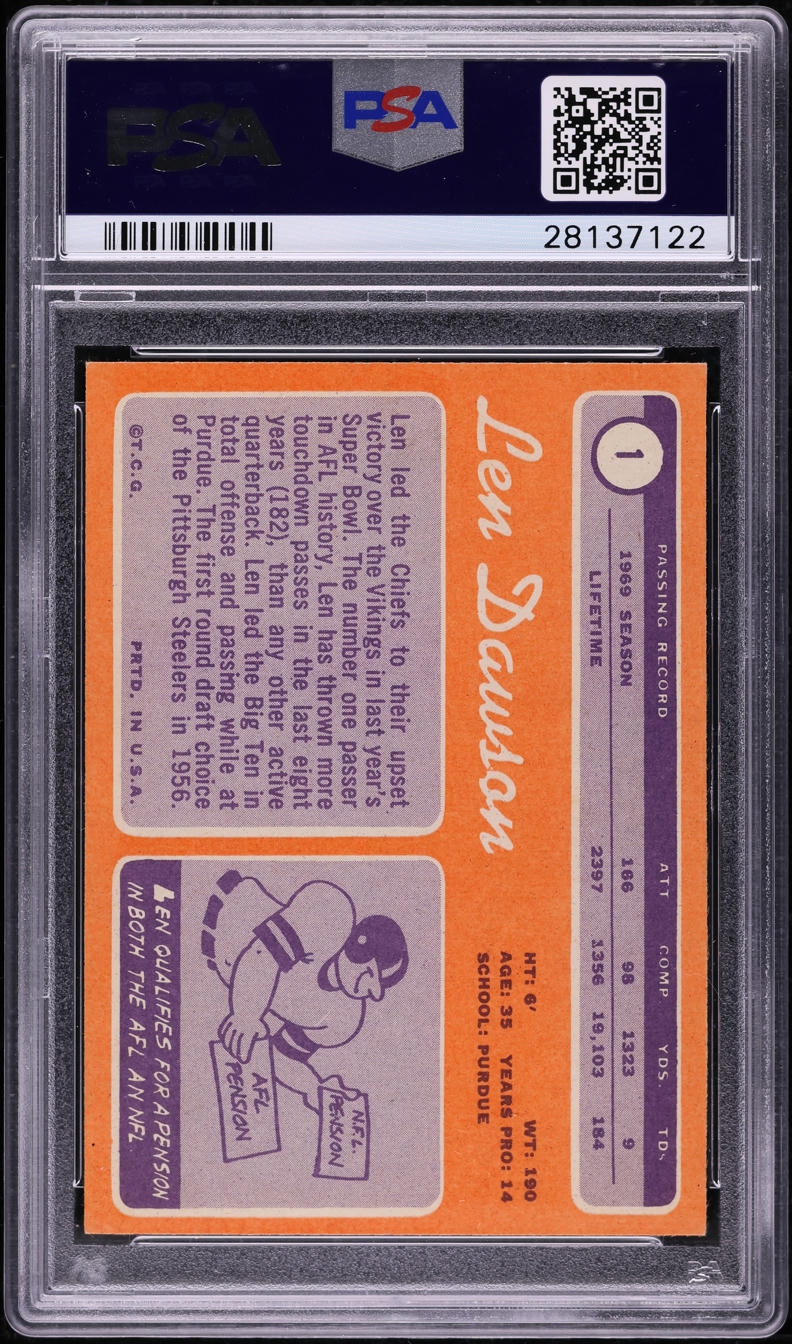 1970 Topps Football Len Dawson #1 PSA 7 NRMT