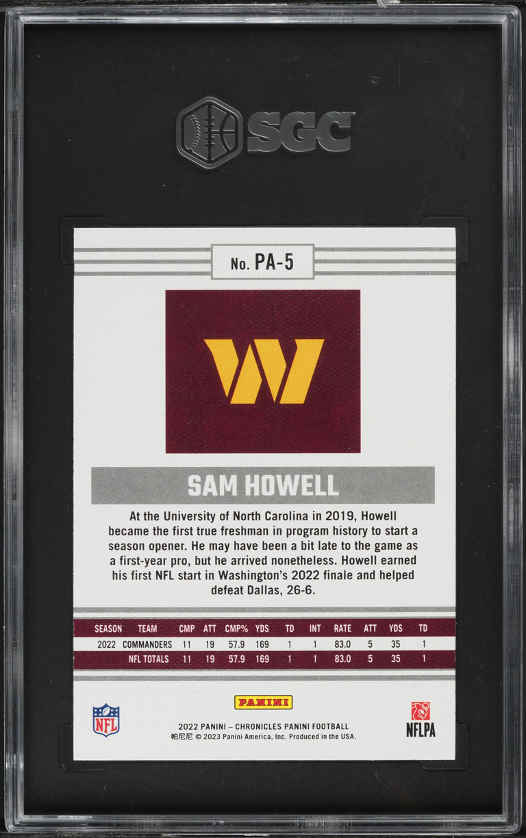 2022 Panini Chronicles Teal Sam Howell ROOKIE #PA-5 SGC 9 MINT