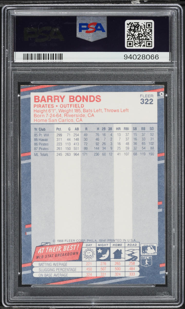 1988 Fleer Barry Bonds #322 PSA 8 NM-MT