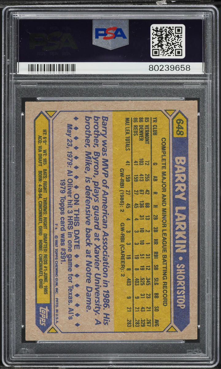 1987 Topps Barry Larkin ROOKIE #648 PSA 6 EXMT
