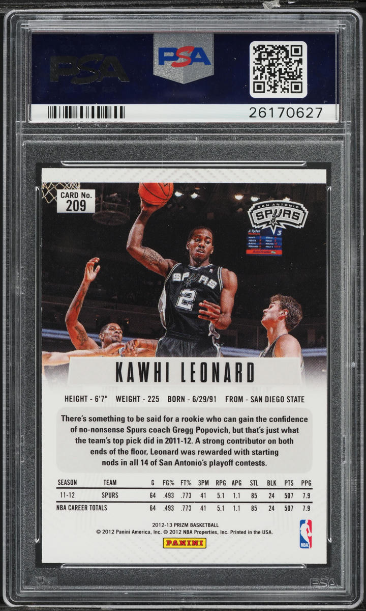 2012 Panini Prizm Kawhi Leonard ROOKIE #209 PSA 10 GEM MINT on