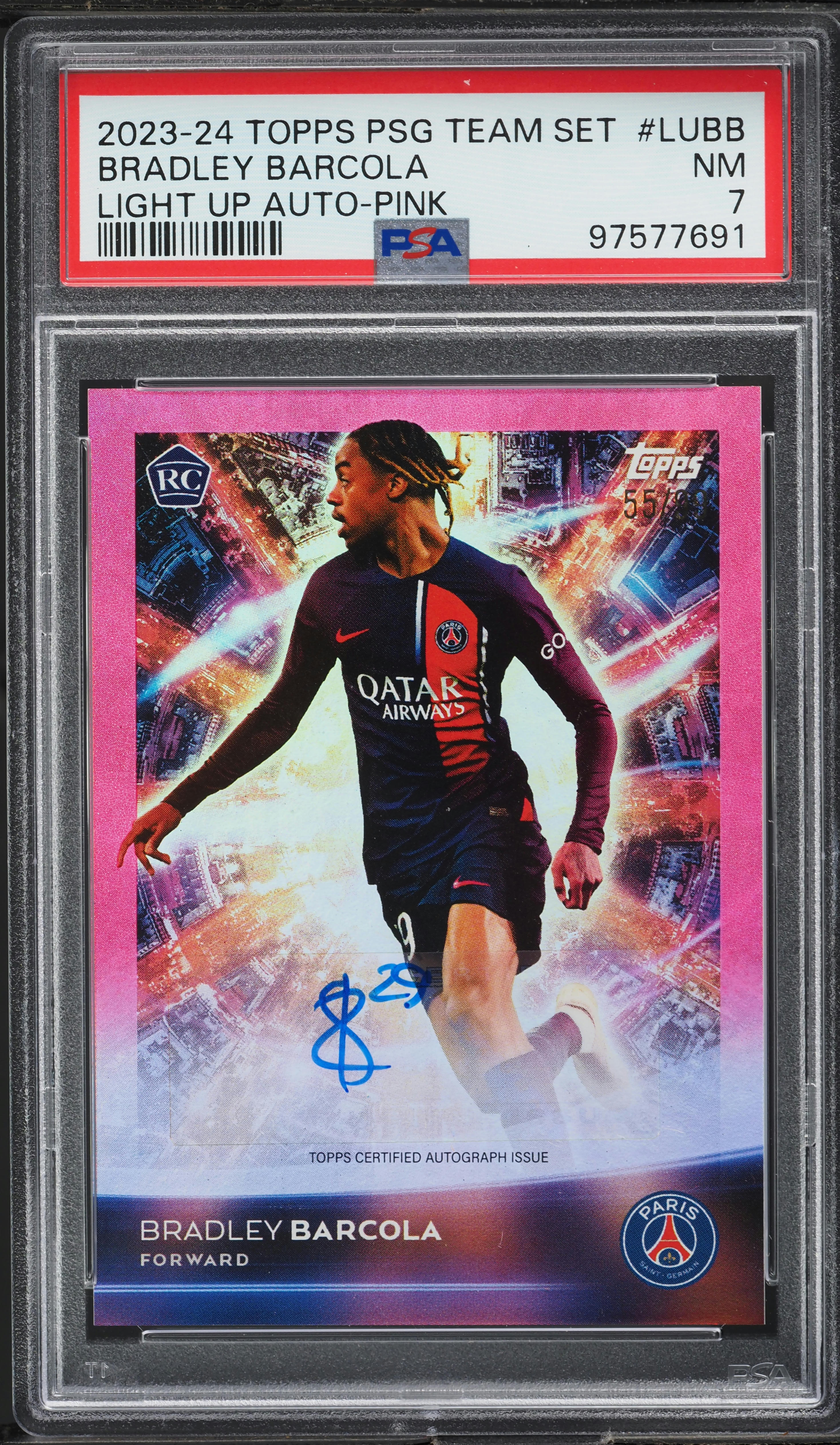 2023 Topps PSG Team Set Light Up Pink Bradley Barcola RC AUTO /99 