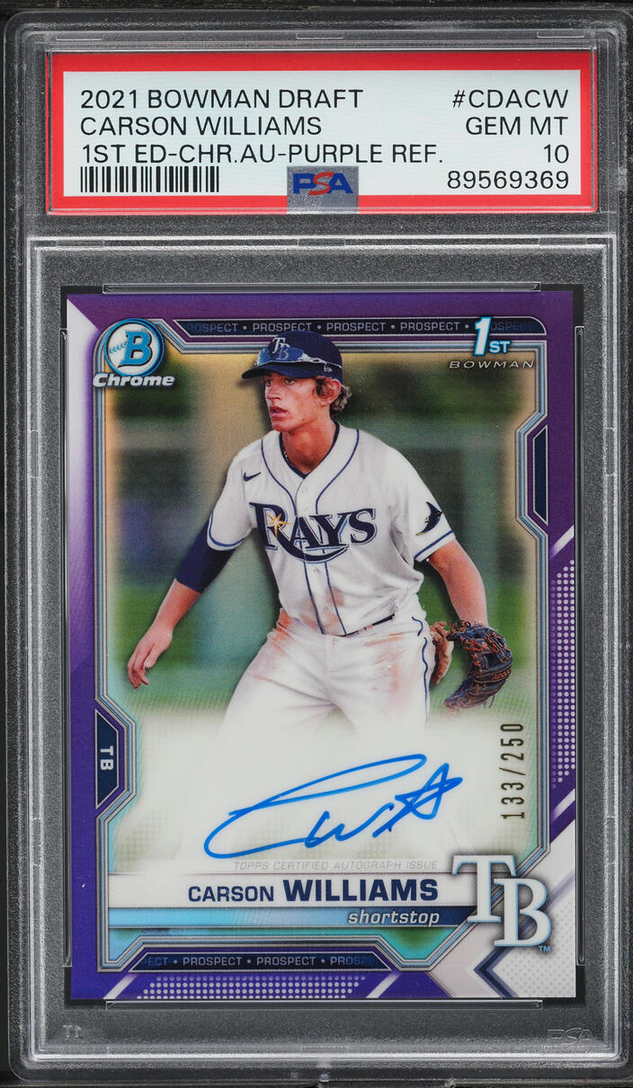 2021 Bowman Chrome Purple Refractor Carson Williams ROOKIE AUTO /250 #CDA-CW PSA 10 GEM MINT