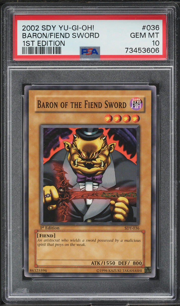 2002 Yu-Gi-Oh Starter Deck Yugi 1st Ed Baron Of Fiend Sword #SDY-036 PSA 10  GEM on Fanatics Collect