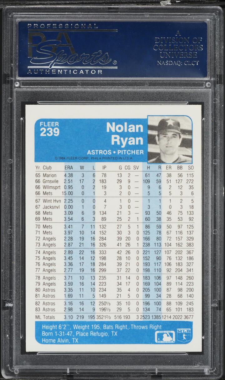 1984 Fleer Nolan Ryan #239 PSA 10 GEM MINT