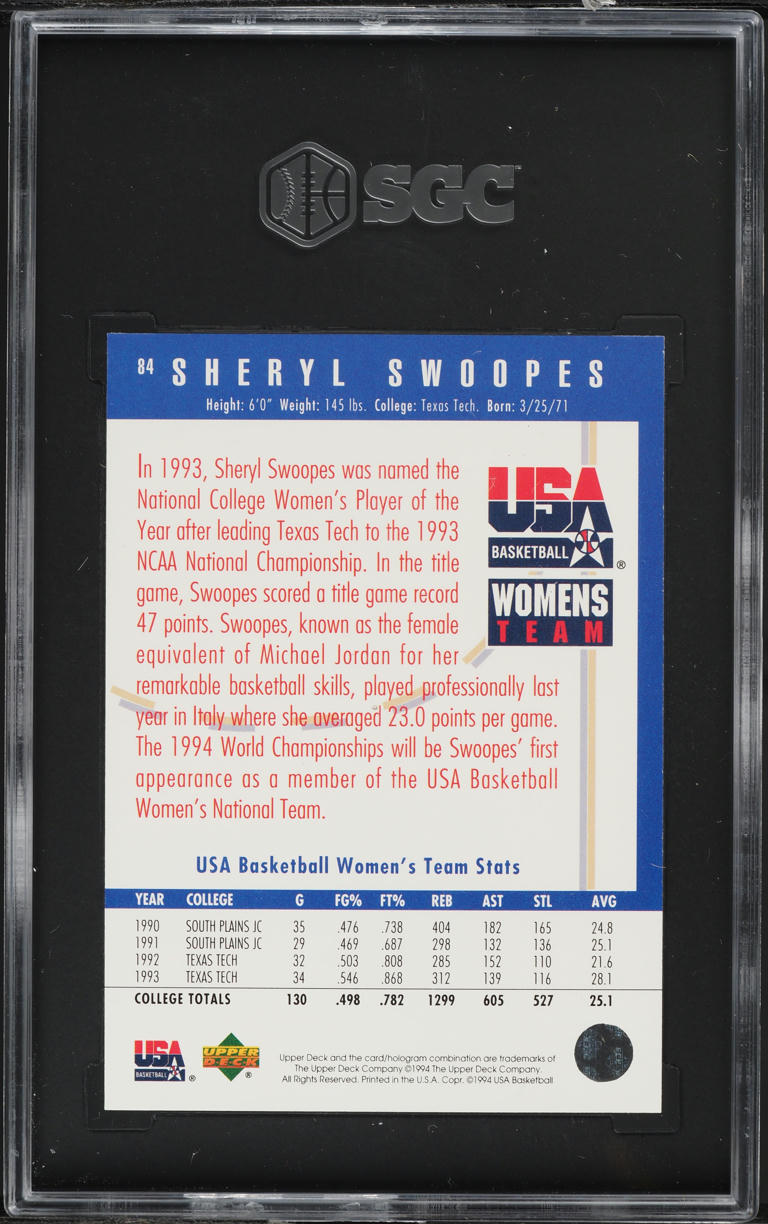 1994 Upper Deck USA Women's Team Sheryl Swoopes ROOKIE #84 SGC 10