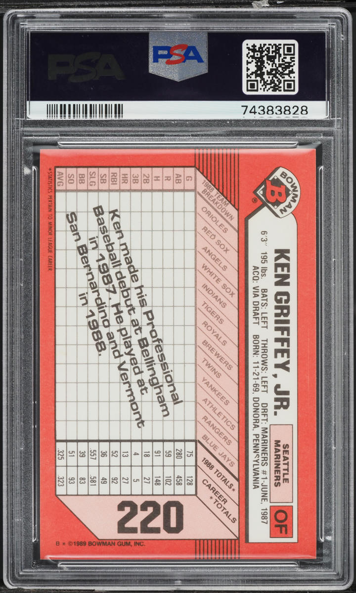 1989 Bowman Tiffany Ken Griffey Jr. ROOKIE #220 PSA 10 GEM MINT