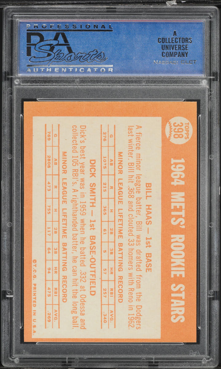 1964 Topps Mets Rookies Bill Haas & Dick Smith #398 PSA 8 NM-MT