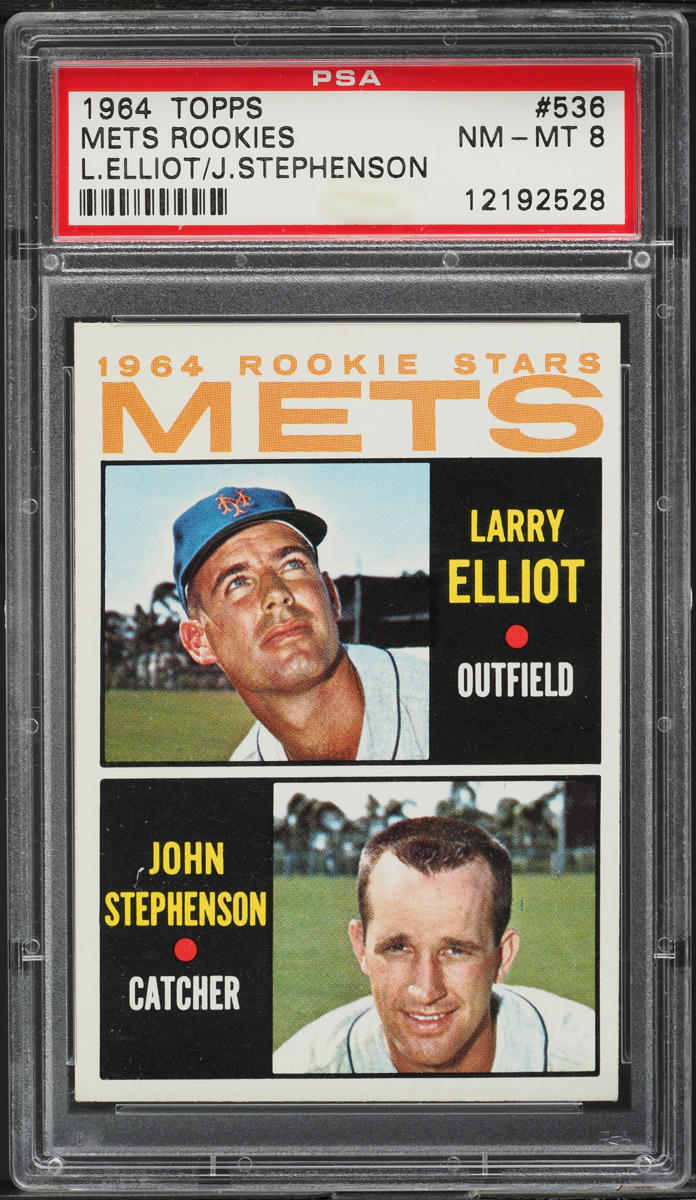 1964 Topps Mets Rookies Larry Elliot & John Stephenson #536 PSA 8 NM-MT