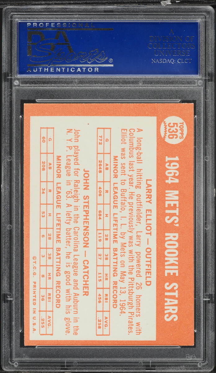 1964 Topps Mets Rookies Larry Elliot & John Stephenson #536 PSA 8 NM-MT