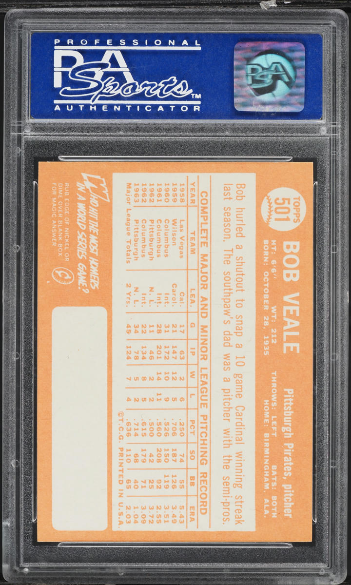 1964 Topps Bob Veale #501 PSA 8 NM-MT