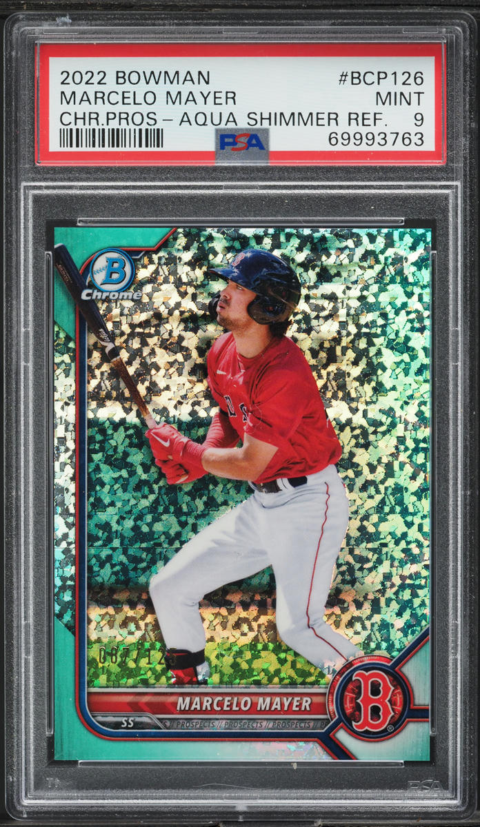 2022 Bowman Chrome Aqua Shimmer Refractor Marcelo Mayer PROSPECT /125 #BCP-126 PSA 9 MINT