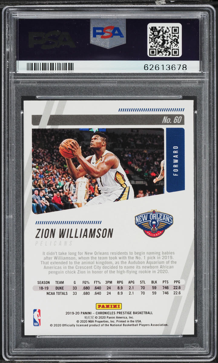 2019 Panini Chronicles Prestige Bronze Zion Williamson ROOKIE #60 PSA 9 MINT