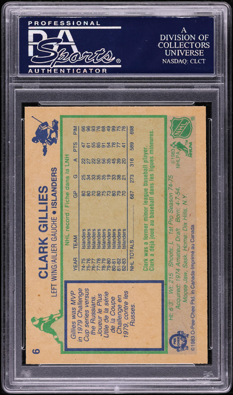 1983 O-Pee-Chee Hockey Clark Gillies #6 PSA 10 GEM MINT