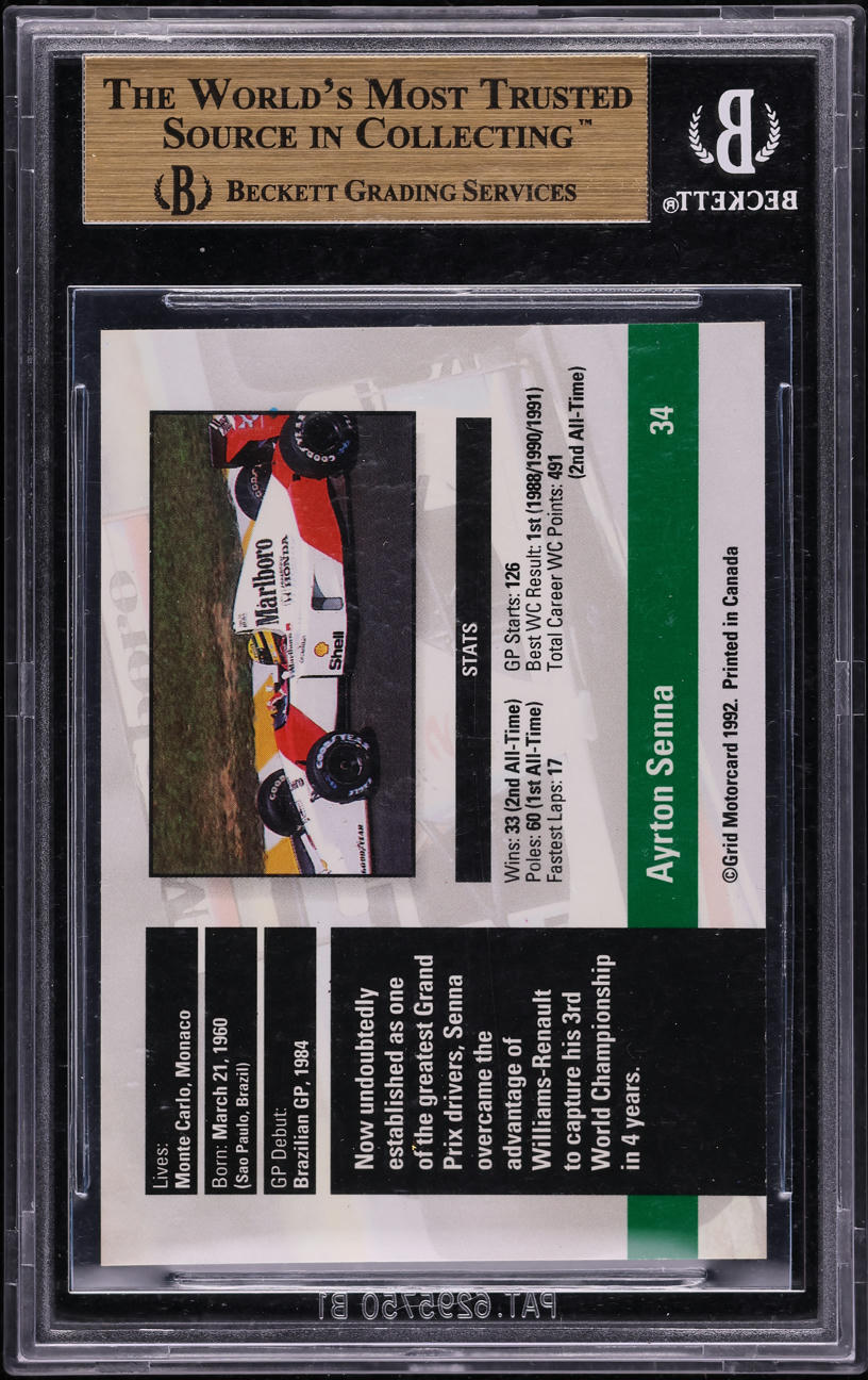 1992 Grid Formula One Ayrton Senna #34 BGS 9.5 GEM MINT