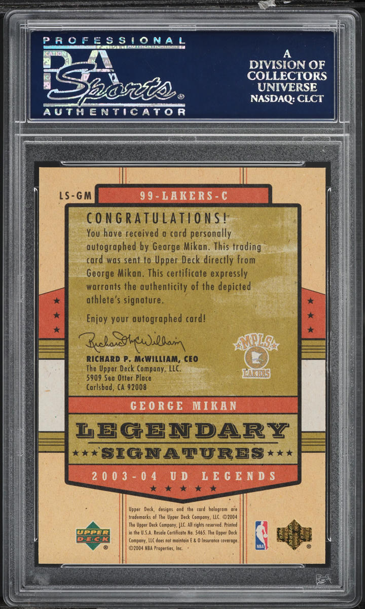 2003 Upper Deck Legends Legendary George Mikan AUTO #LS-GM PSA 10 GEM MINT