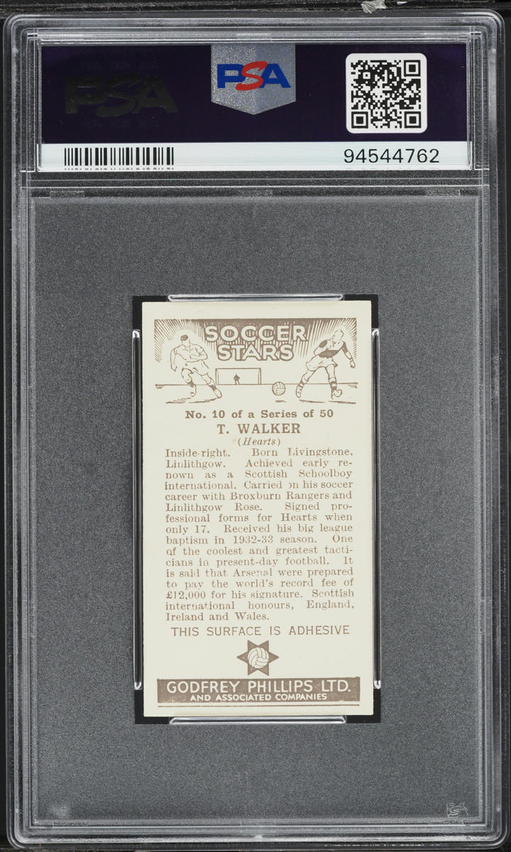 1936 Godfrey Phillips LTD. Soccer Stars T. Walker #10 PSA 5 EX